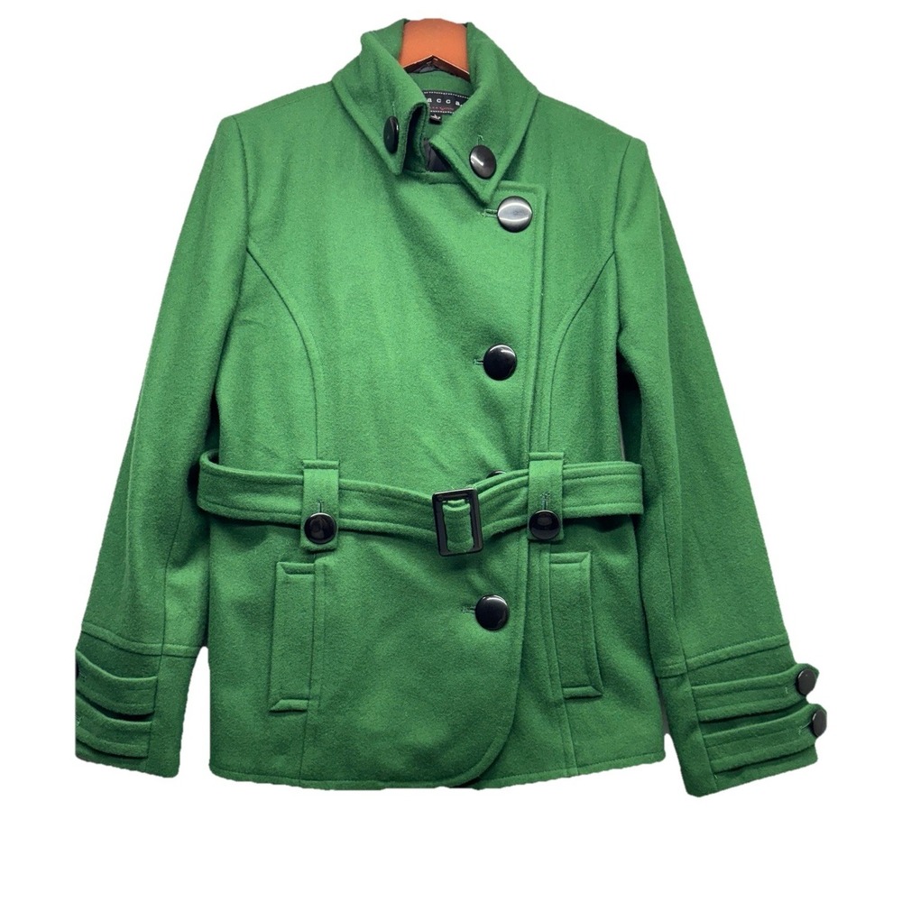 Women's Giacca Emerald Green Double Breasted Peacoat Large Wool/Polyester/Rayon